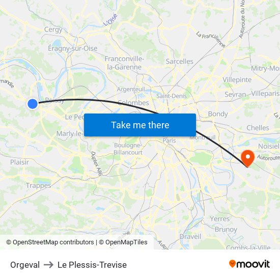 Orgeval to Le Plessis-Trevise map