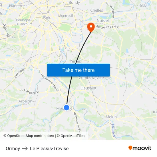 Ormoy to Le Plessis-Trevise map