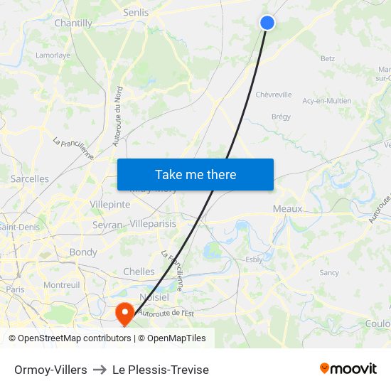 Ormoy-Villers to Le Plessis-Trevise map