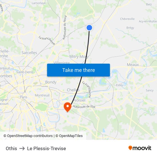 Othis to Le Plessis-Trevise map