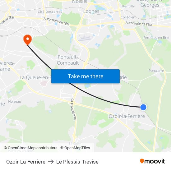 Ozoir-La-Ferriere to Le Plessis-Trevise map