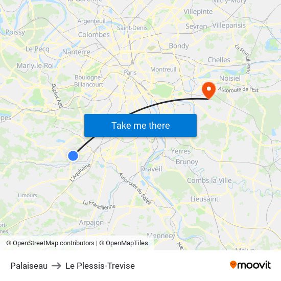 Palaiseau to Le Plessis-Trevise map