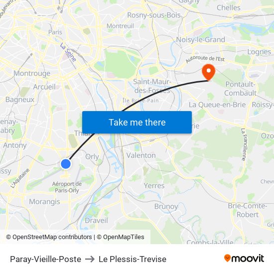 Paray-Vieille-Poste to Le Plessis-Trevise map