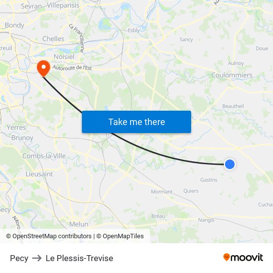 Pecy to Le Plessis-Trevise map