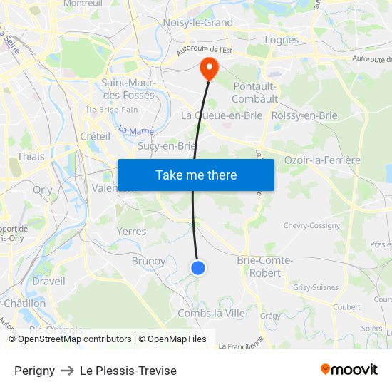 Perigny to Le Plessis-Trevise map