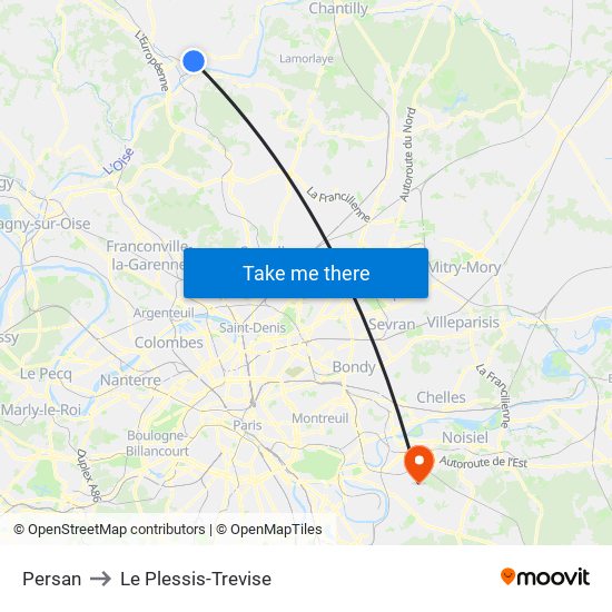 Persan to Le Plessis-Trevise map