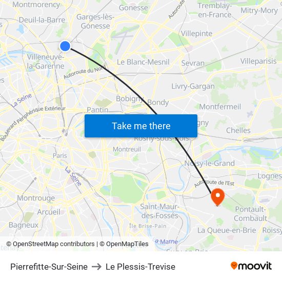 Pierrefitte-Sur-Seine to Le Plessis-Trevise map