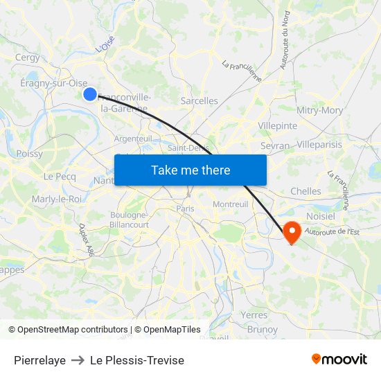 Pierrelaye to Le Plessis-Trevise map