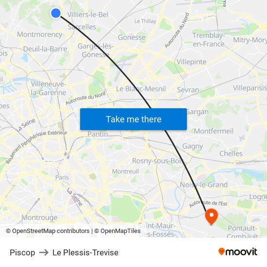 Piscop to Le Plessis-Trevise map