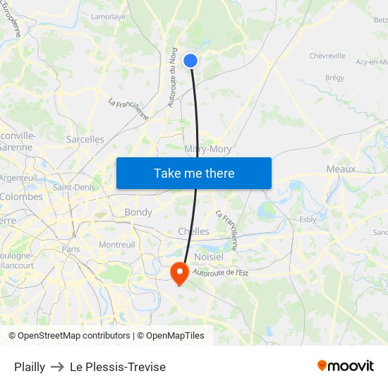 Plailly to Le Plessis-Trevise map