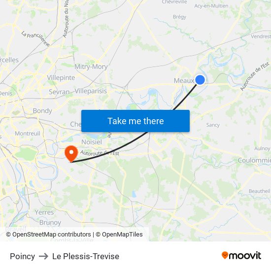 Poincy to Le Plessis-Trevise map