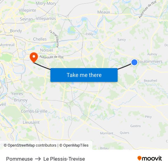 Pommeuse to Le Plessis-Trevise map