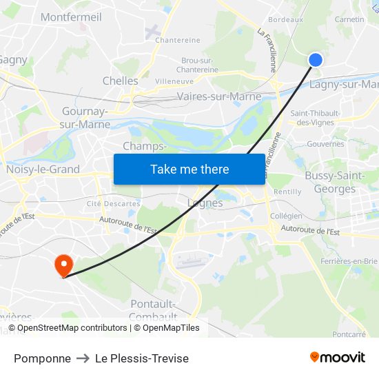 Pomponne to Le Plessis-Trevise map