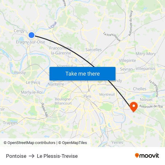 Pontoise to Le Plessis-Trevise map