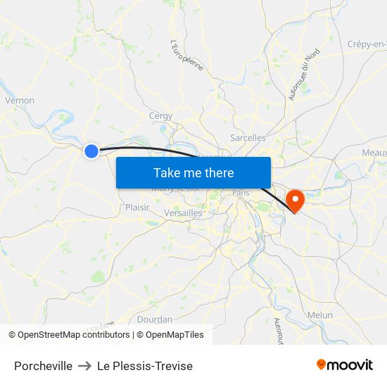 Porcheville to Le Plessis-Trevise map