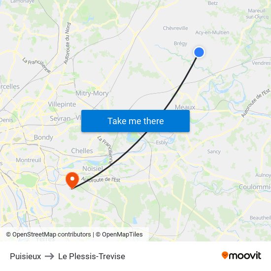 Puisieux to Le Plessis-Trevise map