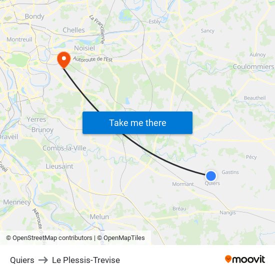 Quiers to Le Plessis-Trevise map