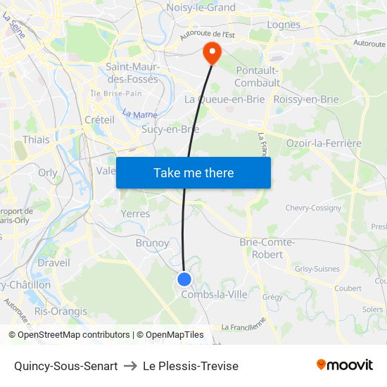 Quincy-Sous-Senart to Le Plessis-Trevise map