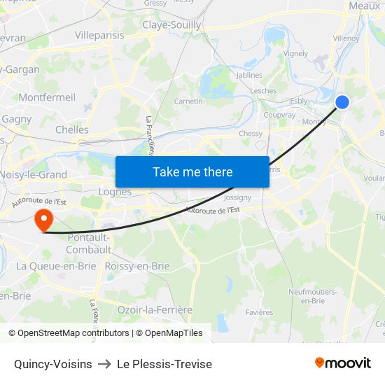 Quincy-Voisins to Le Plessis-Trevise map