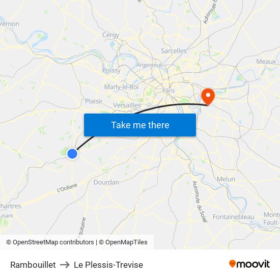 Rambouillet to Le Plessis-Trevise map