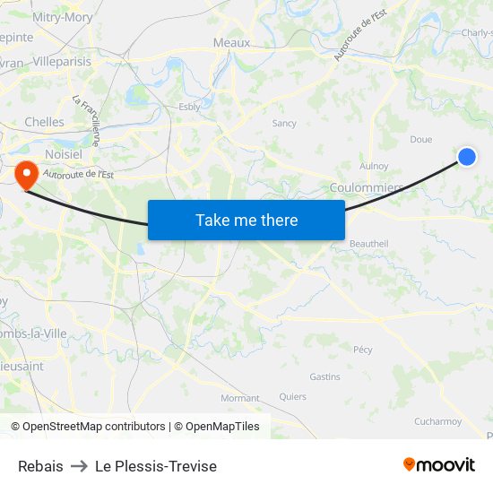 Rebais to Le Plessis-Trevise map