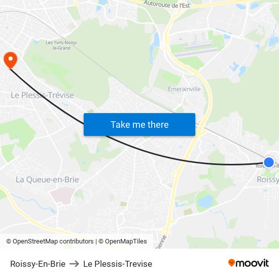 Roissy-En-Brie to Le Plessis-Trevise map