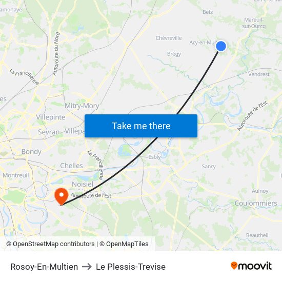 Rosoy-En-Multien to Le Plessis-Trevise map