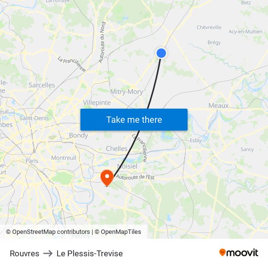 Rouvres to Le Plessis-Trevise map
