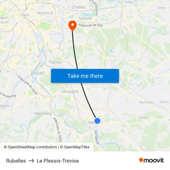 Rubelles to Le Plessis-Trevise map