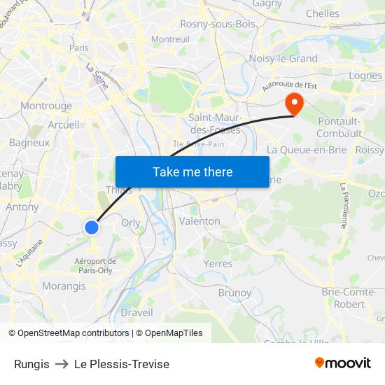 Rungis to Le Plessis-Trevise map
