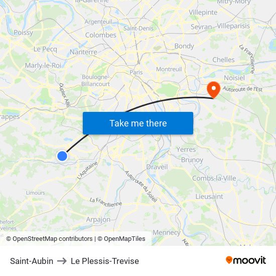 Saint-Aubin to Le Plessis-Trevise map