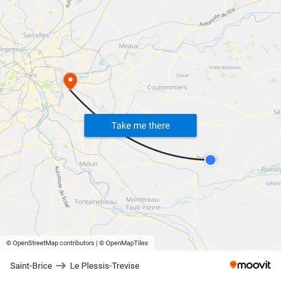 Saint-Brice to Le Plessis-Trevise map