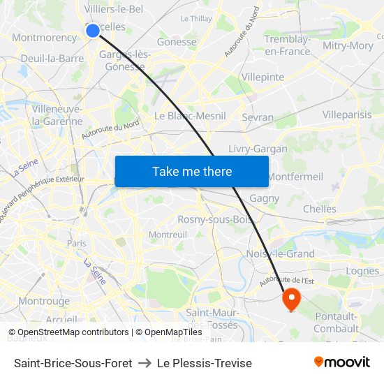 Saint-Brice-Sous-Foret to Le Plessis-Trevise map