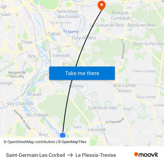 Saint-Germain-Les-Corbeil to Le Plessis-Trevise map