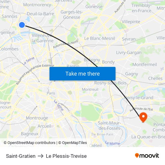 Saint-Gratien to Le Plessis-Trevise map