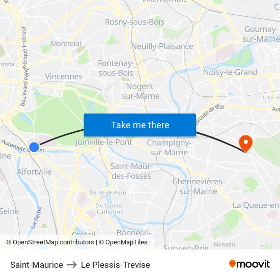 Saint-Maurice to Le Plessis-Trevise map