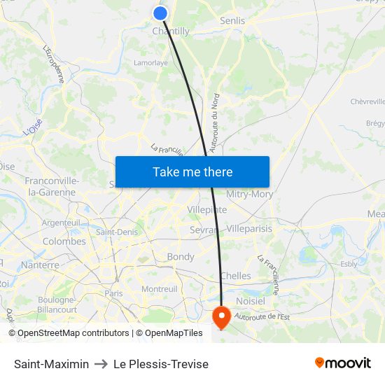 Saint-Maximin to Le Plessis-Trevise map