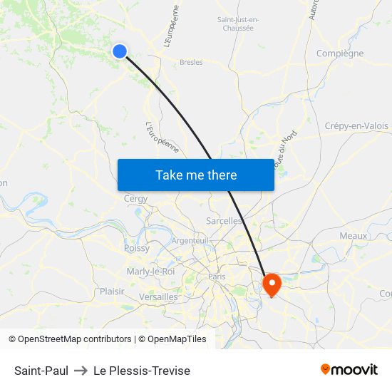 Saint-Paul to Le Plessis-Trevise map
