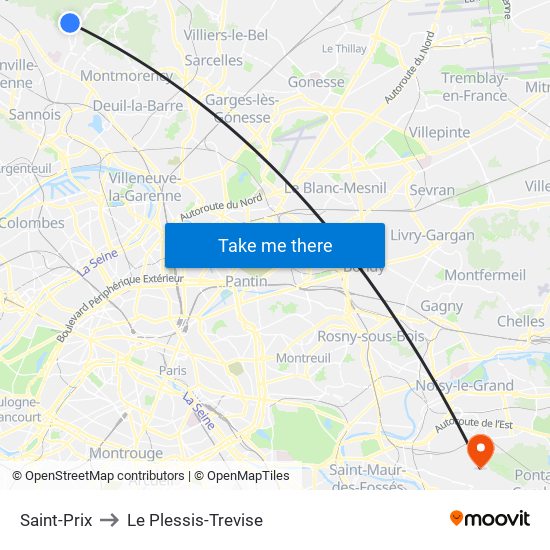 Saint-Prix to Le Plessis-Trevise map