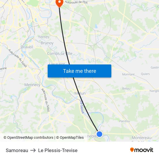 Samoreau to Le Plessis-Trevise map
