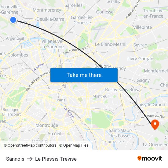 Sannois to Le Plessis-Trevise map