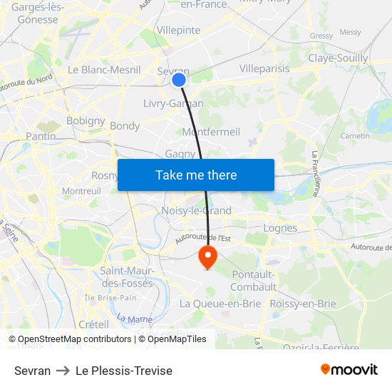 Sevran to Le Plessis-Trevise map