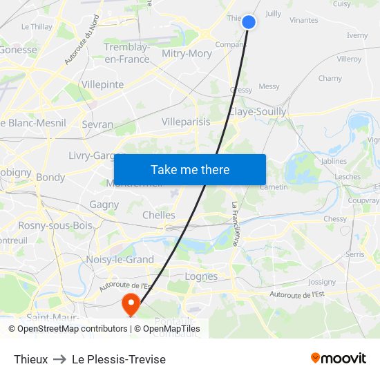 Thieux to Le Plessis-Trevise map