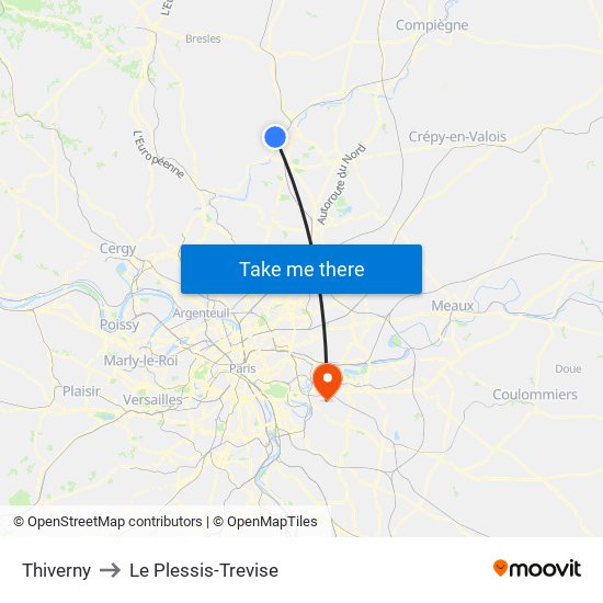 Thiverny to Le Plessis-Trevise map