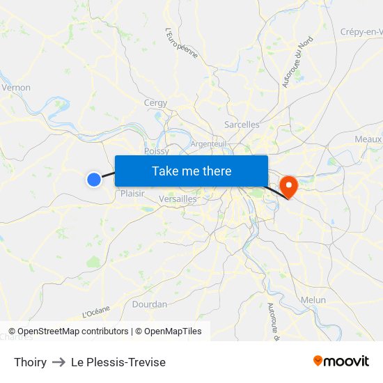 Thoiry to Le Plessis-Trevise map