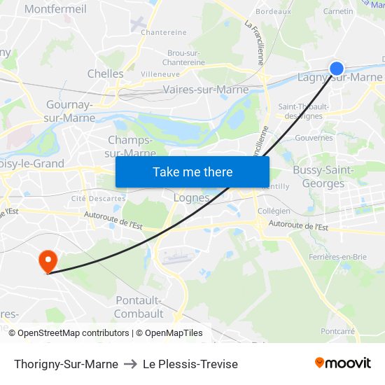 Thorigny-Sur-Marne to Le Plessis-Trevise map