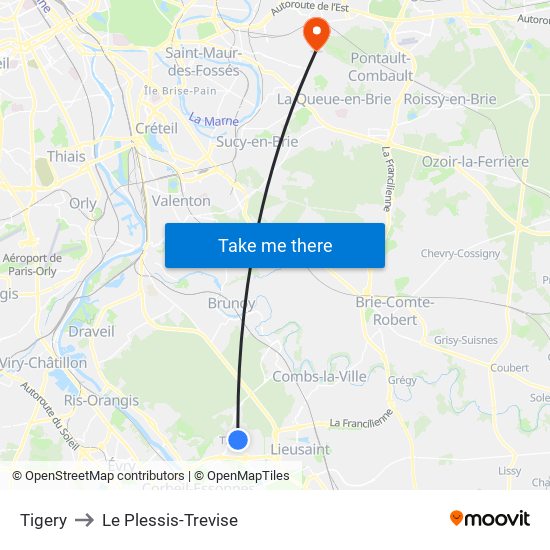 Tigery to Le Plessis-Trevise map