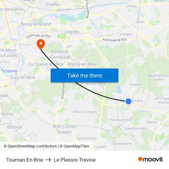 Tournan-En-Brie to Le Plessis-Trevise map