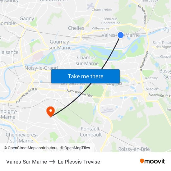 Vaires-Sur-Marne to Le Plessis-Trevise map