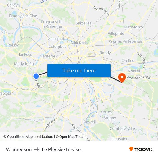Vaucresson to Le Plessis-Trevise map